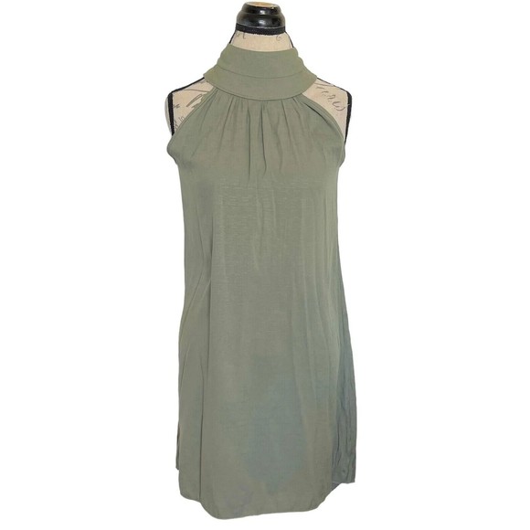 Womens Green Trapeze Dress High Mock Neckline Sleeveless Pleated Mini Sz  Small - Picture 4 of 12